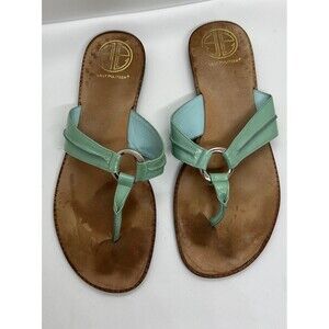 Lilly Pulitzer McKim Sandals 10 M Green with Silver Ring Leather Upper